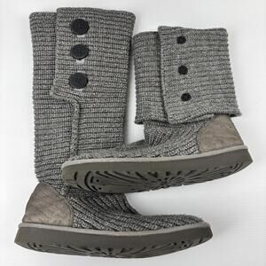 UGG Womens‎ Sz 10 Classic CARDY Winter Boots Buttons Gray Knit Shearling Insoles